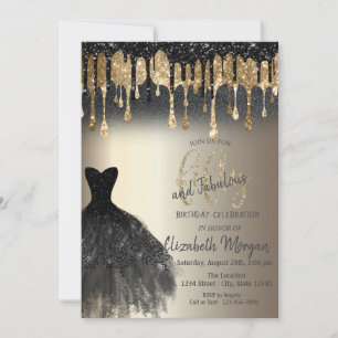 Glitter Drips Black Dress 50th Fabulous Birthday Invitation