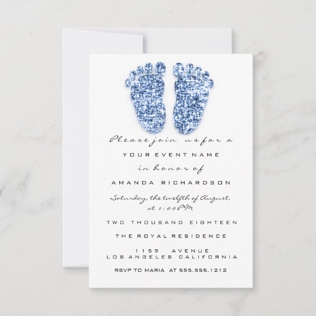 Glitter Drips Blue Baby Girl Boy  Shower Feet Invitation (Front)