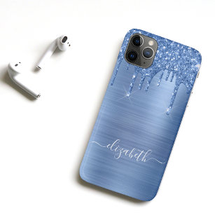 Glitter Drips Blue Monogram Case-Mate iPhone Case