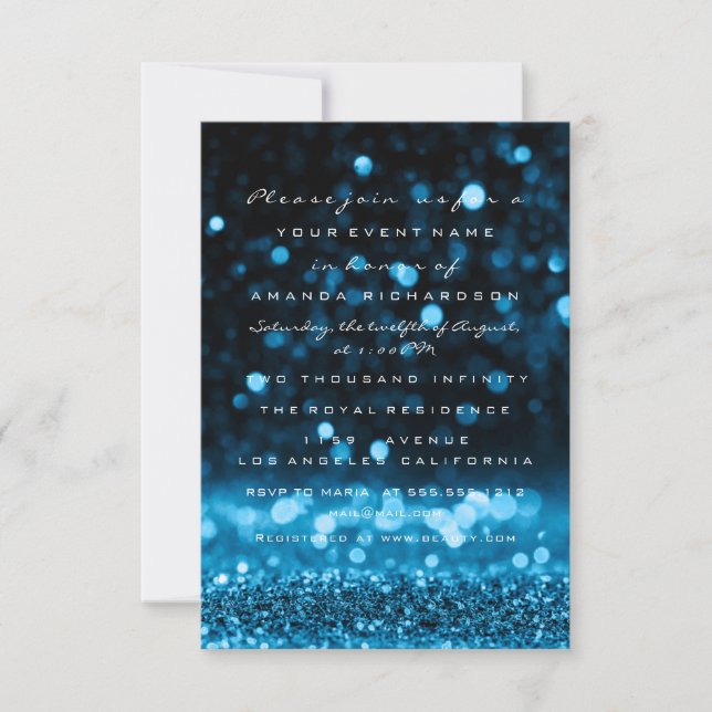 Glitter Drips Blue Navy Bridal Sweet 16th Invitation (Front)