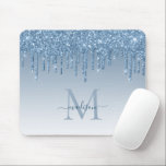 Glitter Drips Blue Sparkle Monogram Elegant Script Mouse Pad<br><div class="desc">Modern Elegant Light Baby Blue Glitter Sparkle Monogram Script Name Mouse Pad</div>