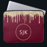 Glitter Drips Burgundy Gold Girly Monogrammed Laptop Sleeve<br><div class="desc">Luxury Gold and Burgundy Red Faux Glitter and Sparkle Elegant Monogrammed Initials Case. This case can be customized to include your initial and first name.</div>