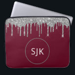 Glitter Drips Burgundy Silver Girly Monogrammed Laptop Sleeve<br><div class="desc">Luxury Silver and Burgundy Faux Glitter and Sparkle Elegant Monogrammed Initials Case. This case can be customized to include your initial and first name.</div>