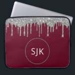 Glitter Drips Burgundy Silver Girly Monogrammed Laptop Sleeve<br><div class="desc">Luxury Silver and Burgundy Faux Glitter and Sparkle Elegant Monogrammed Initials Case. This case can be customized to include your initial and first name.</div>