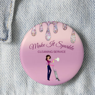 Glitter Drips Cartoon Maid Cleaning Service 2 Inch Round Button