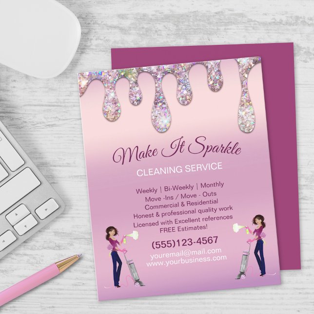 Glitter Drips Cartoon Maid Cleaning Service Flyer (Creator Uploaded)