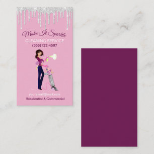 Glitter Drips Cartoon Maid Cleaning Services Business Card