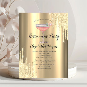 Glitter Drips,Cocktail,Gold Retirement    Invitation