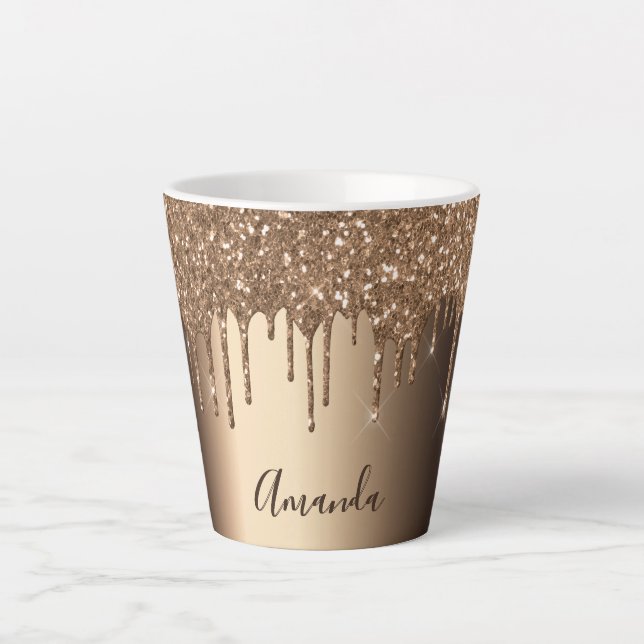 Glitter drips copper sparkle name latte mug (Front)