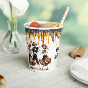 Glitter Drips Dancing Skeletons Halloween Party Paper Cups