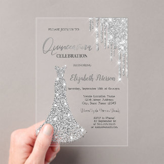  Glitter Drips,Diamonds Dress 5th Birthday Acrylic Invitations