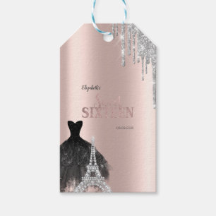 Glitter Drips,Dress,Eiffel Tower Sweet 16 Gift Tags