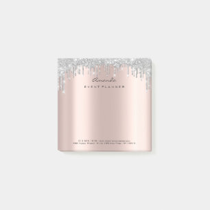 Glitter Drips Event Rose Gold Name Adress Grey Post-it Notes