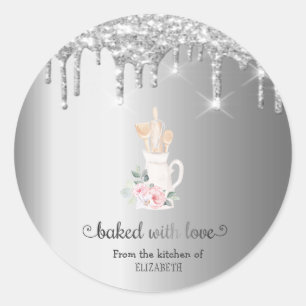 Glitter Drips Flowers Bakery Pastry Hand Tools Classic Round Sticker