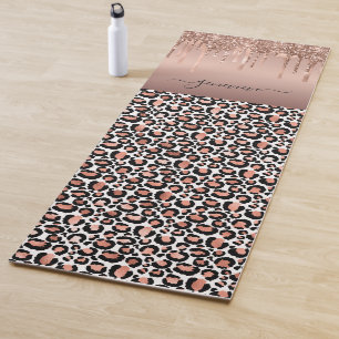 Glitter Drips Leopard Rose Gold Girly Yoga Mat