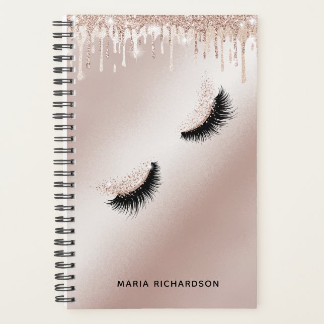 Glitter Drips Makeup Eyebrow Eyes Lashes Rose Gold Planner (Front)