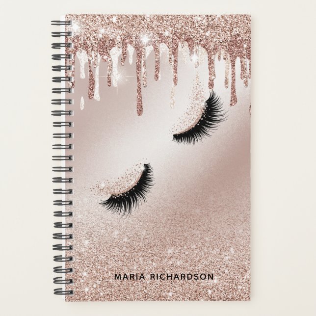 Glitter Drips Makeup Eyebrow Eyes Lashes Rose Gold Planner (Front)