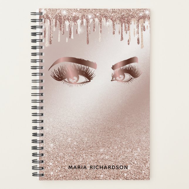 Glitter Drips Makeup Eyebrow Eyes Lashes Rose Gold Planner (Front)