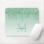 Glitter Drips Mint Green Sparkle Monogram Elegant Mouse Pad<br><div class="desc">Modern Elegant Mint Green Glitter Sparkle Monogram Script Name Mouse Pad</div>