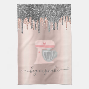 Glitter Drips Mixer Heart Rose Gold Kitchen Towel