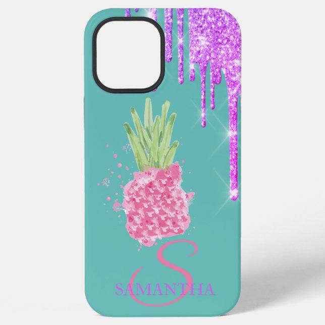 Glitter Drips Pineapple Mint Green  iPhone Case (Back)