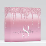 Glitter Drips Pink Personalized Binder<br><div class="desc">Personalized chic binder featuring sparkly pink faux glitter dripping from the top against a pink background. You can add your initial and name in trendy typography with swashes.</div>