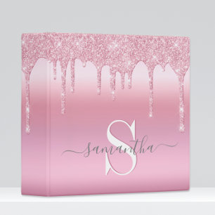 Glitter Drips Pink Personalized Binder