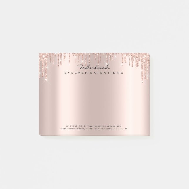 Glitter Drips Pink Rose Gold Name Adress Sparkly Post-it Notes (Front)