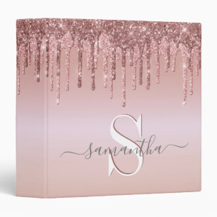 Glitter Drips Pink Rose Gold Personalized Binder