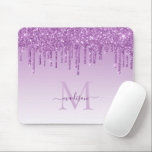 Glitter Drips Purple Plum Sparkle Monogram Elegant Mouse Pad<br><div class="desc">Modern Elegant Purple Violet Plum Glitter Sparkle Monogram Script Name Mouse Pad</div>