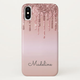 Glitter Drips Rose Blush Pink Black Script Name Case-Mate iPhone Case