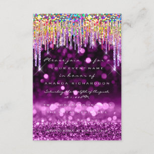Glitter Drips Rose Bridal 16th Rainbow Purple Invitation