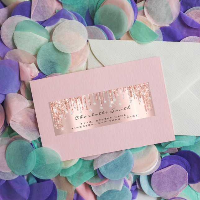 Glitter Drips Rose Diamond Return Address Labels (Creator Uploaded)