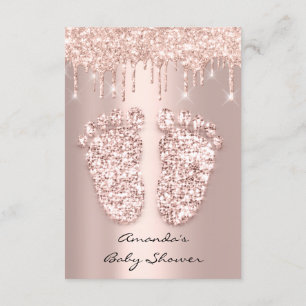 Glitter Drips Rose Gold Baby Girl Shower Feet Invitation