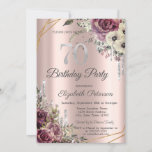 Glitter Drips Rose Gold Floral 70th Birthday  Invitation<br><div class="desc">A modern,  chic,  and glamourous with silver glitter drips,  and flowers on a rose gold background.</div>