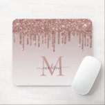 Glitter Drips Rose Gold Monogram Elegant Script Mouse Pad<br><div class="desc">Modern Elegant Rose Gold Glitter Sparkle Monogram Script Name Mouse Pad</div>
