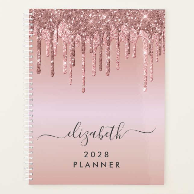 Glitter Drips Rose Gold Personalized Planner (Front)