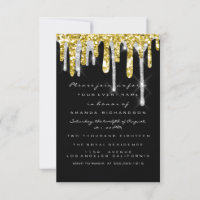 Glitter Drips Silver Gold Black Bridal Sweet 16th