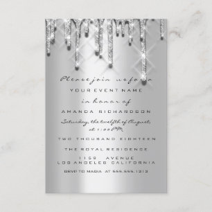 Glitter Drips Silver Grey  Bridal Sweet 16th 3d Invitation