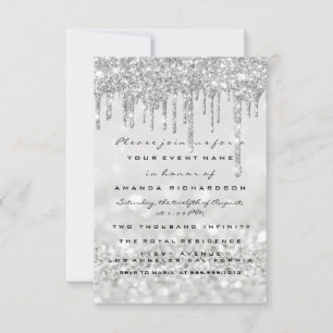 Glitter Drips Silver Grey Bridal Sweet 16th  Invitation