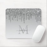 Glitter Drips Silver Grey Sparkle Monogram Elegant Mouse Pad<br><div class="desc">Modern Elegant Silver Grey Glitter Sparkle Monogram Script Name Mouse Pad</div>