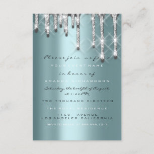 Glitter Drips Silver Teal Bridal Sweet 16th 3d Invitation