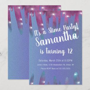 Glitter Drips Slime Party Birthday Sparkle Blue Invitation