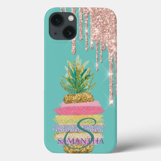 Glitter Drips Striped Pineapple Mint Green  Case-Mate iPhone Case (Back)