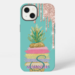 Glitter Drips Striped Pineapple Mint Green  iPhone 13 Case