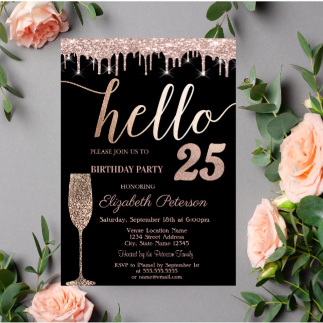 Glitter Drips,Wine Glass 25th Birthday Party I Invitation (Creator Uploaded)