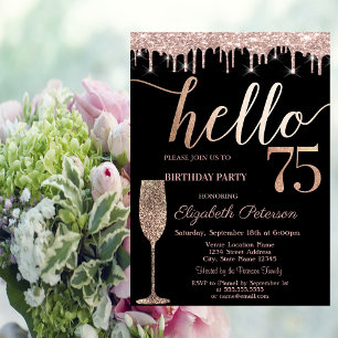 Glitter Drips,Wine Glass 75th Birthday Party  Invitation