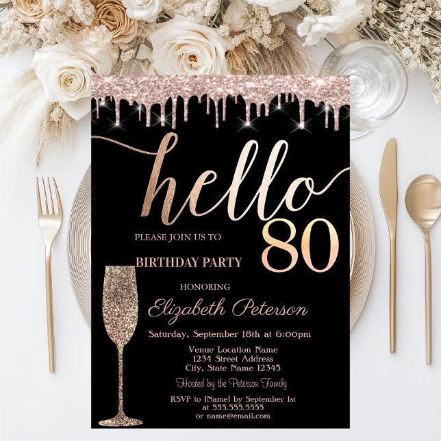 Glitter Drips,Wine Glass 80th Birthday Party  Invitation (Creator Uploaded)