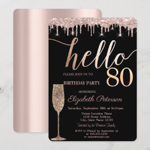 Glitter Drips,Wine Glass 80th Birthday Party  Invitation