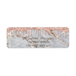 Glitter Drops Grey Marble Stone Address Label